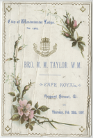 City of Westminster Lodge, event, menu, Thursday, February 25, 1897, at Café Royal