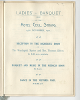 Commercial Travellers Lodge No. 2795, ladies' banquet, menu, November 15, 1902, at Hotel Cecil