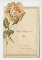 Surrey Magistrate's Club, event, menu, June 11, 1895, at Café Royal