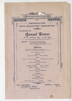 Metropolitan Rate Collectors' Association, seventeenth annual dinner, menu, January 28, 1899, at Trocadero Restaurant