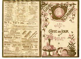 Globe Restaurant, menu, 1901