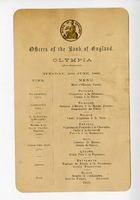 Officers of the Bank of England, event, Tuesday, June 23, 1896, at Restaurant Pera