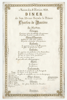 Dinner for His Royal Highness, Prince Charles of Bavaria, menu, February 4, 1858