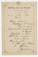 Hôtel de la Ville, dinner menu, March 5, 1899