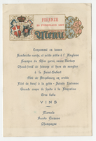 House of Savoy Royal Family residence, menu, February 25, 1897