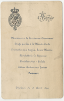 House of Savoy Royal Family residence, lunch menu, April 19, 1900