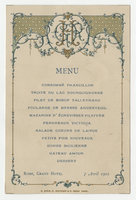 Grand Hôtel menu, April 7, 1901