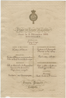 Belgian Royal Family residence, dinner for Their Belgian Majesties, menu, Thursday, December 9, 1886