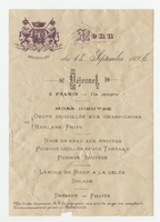 Le Grand Hôtel lunch menu, September 18, 1896