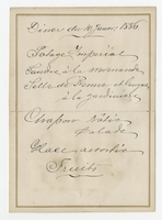 Hôtel Kung Carl, dinner menu, January 10, 1886