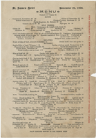 St. James Hotel, menu, November 22, 1893