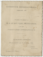 Dinner for Mr. S. Lee Bapty, general director for the international organizers of the Exposition Internationale (Jamaica), Wednesday, April 7th, 1891