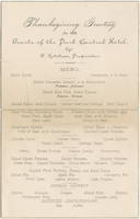 Thanksgiving menu, Park Central Hotel