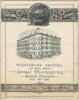 Annual Thanksgiving game dinner menu, Thursday, November 29, 1883,  at Windsor Hotel  