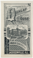 Menu for Opening of Jacksonville Southeastern Rail Road to Centralia, Wednesday, November 7, 1883, Dunlap House