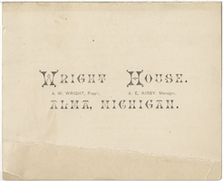 Wright House, five o'clock dinner menu, Sunday, December 9, 1883 