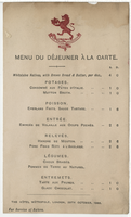 Hôtel Métropole, à la carte lunch menu, October, 29, 1885