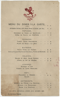 Hôtel Métropole, à la carte dinner menu, October 29, 1885