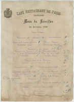 Christmas Eve menu, December 24, 1888, at Café Restaurant de Paris