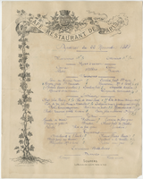 Café Restaurant de Paris, lunch menu, November 22, 1888