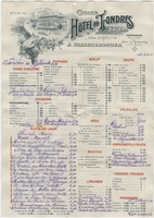 Grand Hôtel de Londres, menu, October 11, 1903