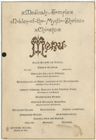 Nobles of the Mystic Shrine, Medinah Temple event menu, March 28, 1885, Revere House
