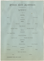New Year Eve, Pythian Club Masquerade event, menu, December 31, 1884, at Thornburgh House