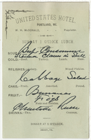 United States Hotel, lunch menu, Sunday