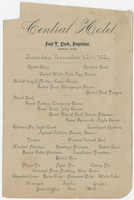 Central Hotel menu, Thursday, November 27, 1884