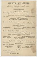 Pacific House menu, Sunday, August 10, 1884