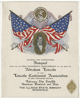 Banquet celebrating Lincoln's 100th birthday, menu, February 12, 1909 at the Illinois State Armory in Springfield