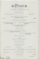 Thanksgiving dinner menu, November 24, 1892, The Nelson