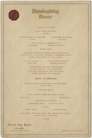 Thanksgiving dinner, November 16, 1908, menu, Forest City House