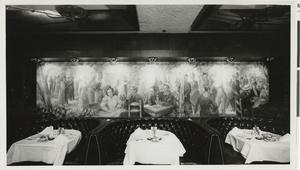Photograph of dining booths backed by impressionistic murals in the Garden Room restaurant, Las Vegas, 1963