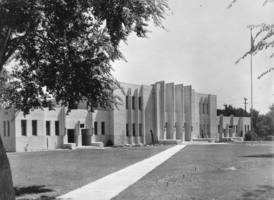 Film transparency of the War Memorial building, Las Vegas, circa 1950s-1950s