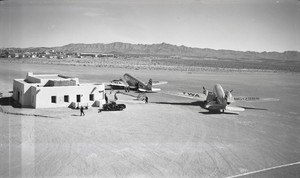 Film transparency of an airplane terminal, Boulder City (Boulder Dam) Airport, circa 1930-1940