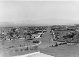 Film transparency of a view of Government Park and the Nevada Highway, Boulder City, Nevada, circa 1932-1940