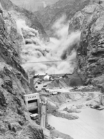 Film transparency of canyon walls being blasted by dynamite, Hoover Dam, May 10, 1933