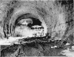 Film transparency of workers at the opening of the Hoover Dam Diversion Tunnel, January 28, 1932