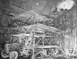 Film transparency of truck inside Hoover Dam diversion tunnel, December 8, 1931