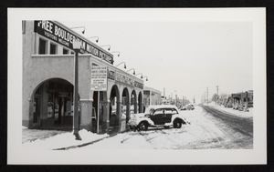 Photograph of Boulder Dam Service Bureau and Boulder City Theatre exteriors, Boulder City, Nevada, circa winter 1938-1939