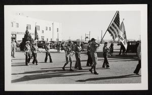 Photograph of Boy Scouts marching in parade, Boulder City, Nevada, circa 1931-1940