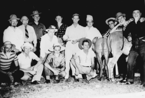 Film transparency of men at a costume party,  unidentified location, circa 1930s-1940s