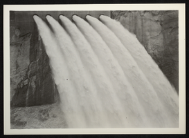 Photograph of open valves at Hoover Dam, circa 1934-1936