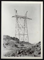 Photograph of Hoover Dam tower and lines, circa 1935