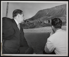 Photograph of two unidentified men at the decennial, Hoover Dam, circa October 1946