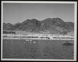 Photograph of people swimming and boating in Lake Mead, Nevada, circa 1930s-1940s
