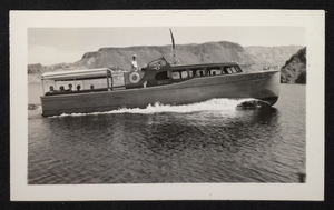 Photograph of people in a boat on Lake Mead, Nevada, circa 1940s-1950s