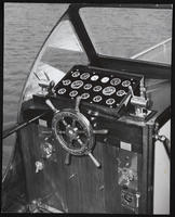 Photograph of passenger boat steering and control panel, Lake Mead, circa 1930s-1950s