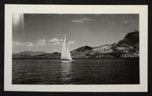 Photograph of a sailboat on Lake Mead, circa 1935-1950